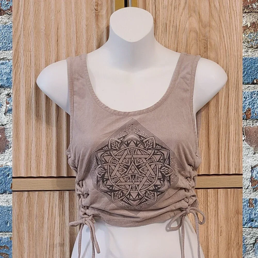 Kendall + Kylie Boho Side-Lace Crop Tank – Mandala Print – Size Small - Picture 1 of 11